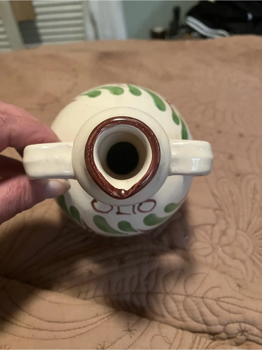 Hand Painted Ceramic Olive Oil Jug By Ceramiche Giovanni Saldarelli